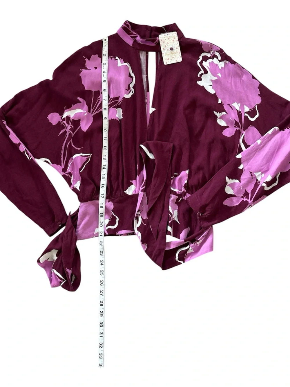 Free People Women’s Say You Love Me Plum Floral Tie-Front Top Small